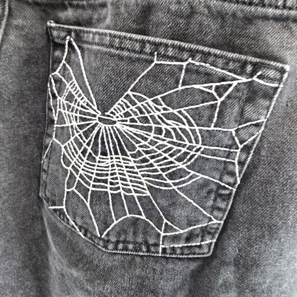 Black Denim Women's Shorts with Spider Embroidery - Picture 8 of 11